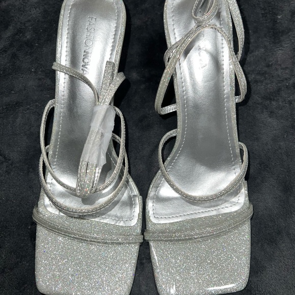 Fashion Nova Shimmering Silver Strappy Heels - Picture 1 of 7